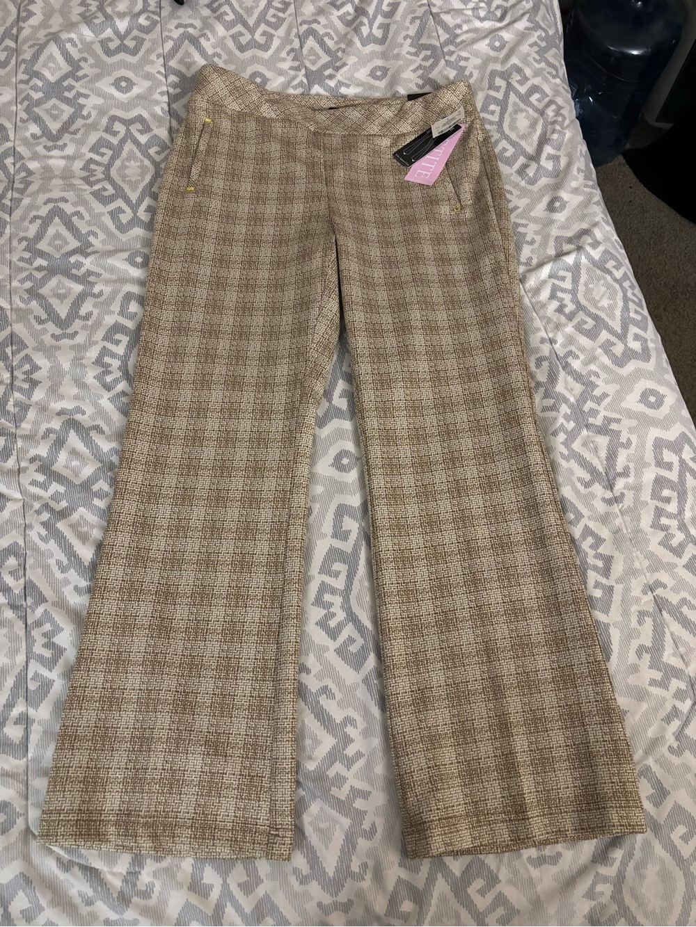 Soho Beige Plaid Wide-Leg Pants